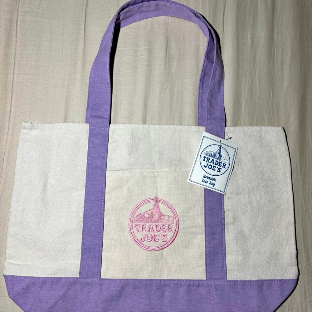 Cream and Lavender Canvas Tote Bag
